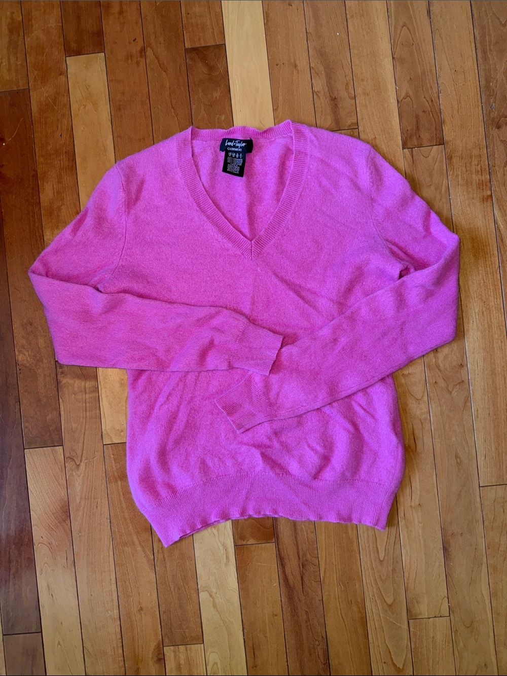 Lord & Taylor Hot Pink V-Neck 100% Cashmere Sweater